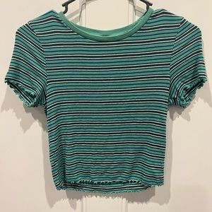 Blue/Green Striped top with ruffled edge